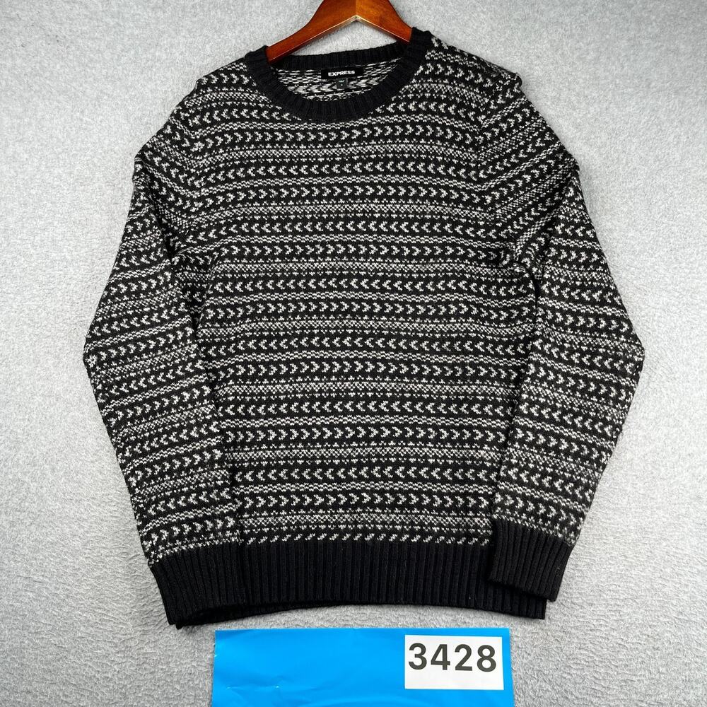 Express Gray Geometric Striped Sweater Mens Small Casual Mens Crewneck